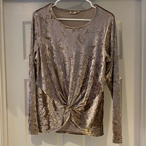 Pleione Crushed Velvet Knotted Long Sleeve Top